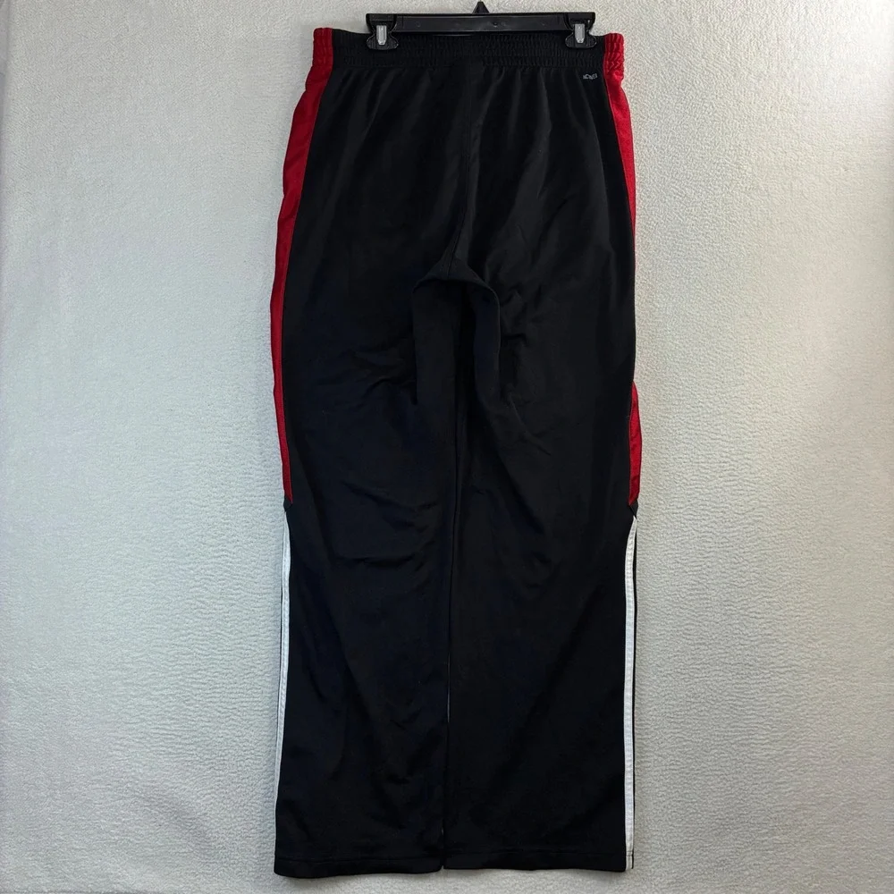 Y2K Adidas Baggy Track Pants Men L Black Red Silky Sweatpants Drawstring Vintage